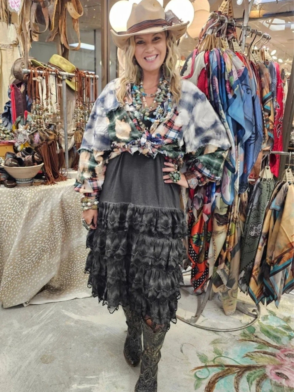A Rare Bird Boho Black Ruffled Lace Slip Dress - Picture 2 of 6